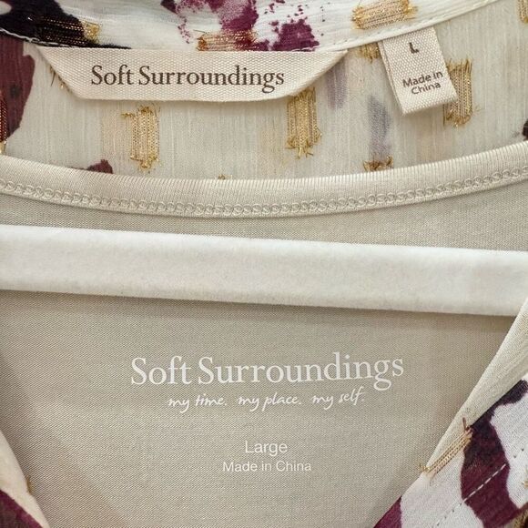 Soft Surroundings Women's Large Primrose Blouse Top Floral Gold Metallic Tie - Picture 8 of 10